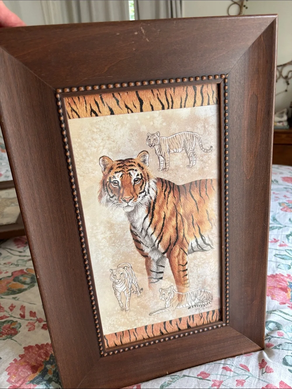 Framed Tiger Wall Art Print in Brown and Orange
